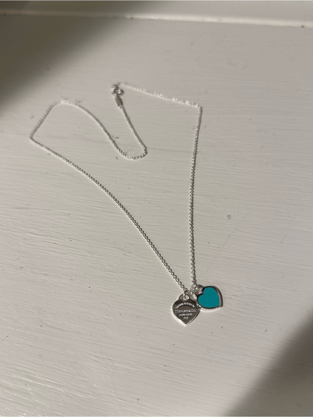 Tiffany & Co. Silver Necklace with Blue Enamel Heart Charm